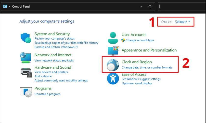 Định dạng ngày tháng năm trong Excel bằng Control Panel