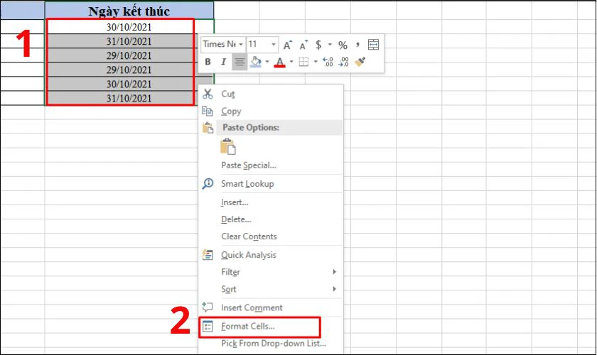 Định dạng ngày tháng năm trong Excel Custom Format