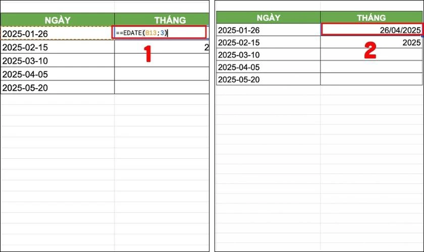 Định dạng ngày tháng trong Google Sheet bằng hàm EDATE