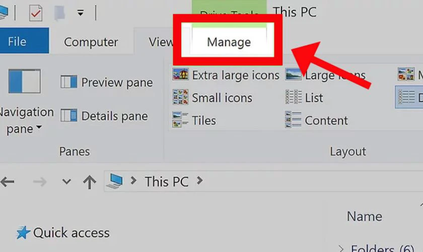 Chọn v&agrave;o mục Manage ph&iacute;a tr&ecirc;n thanh c&ocirc;ng cụ
