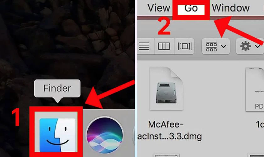 Gắn thẻ nhớ v&agrave;o m&aacute;y t&iacute;nh v&agrave; mở Finder, chọn v&agrave;o Go