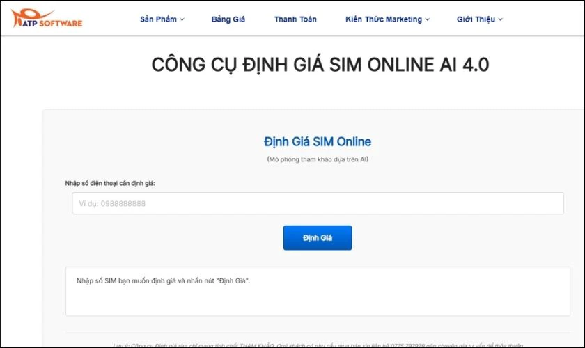 ATP Software là trang web cung cấp công cụ định giá SIM online bằng AI