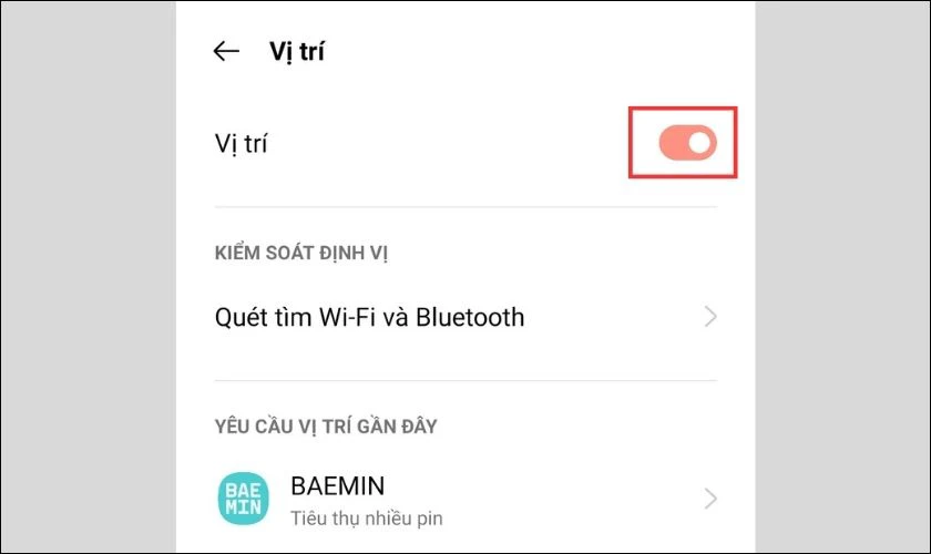 Gạt bật t&iacute;nh năng Vị tr&iacute; của điện thoại