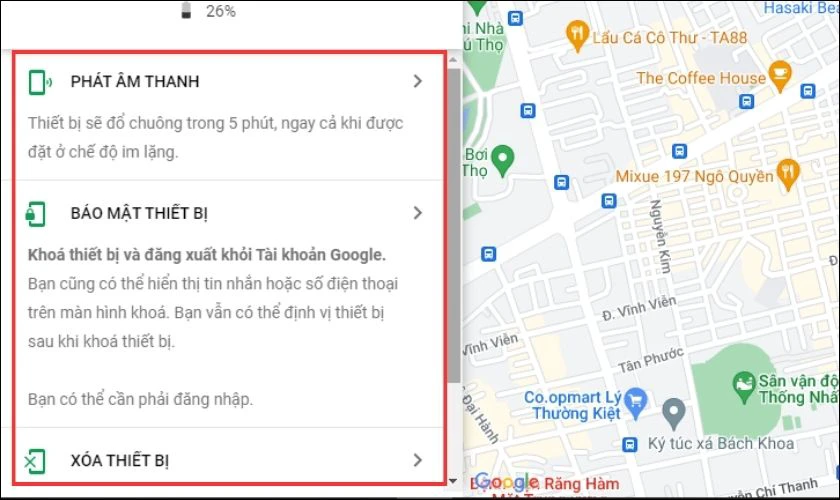 Vị tr&iacute; điện thoại sẽ được hiển thị tr&ecirc;n bản đồ