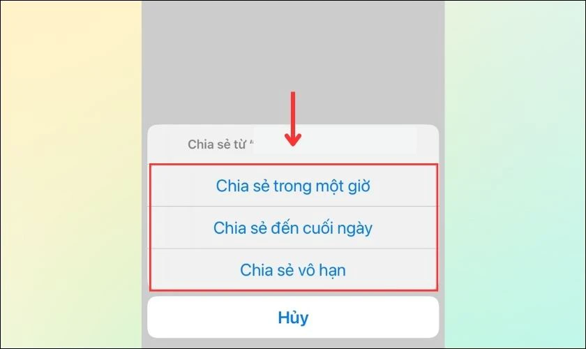 Chọn v&agrave;o thời gian m&agrave; bạn muốn chia sẻ vị tr&iacute;