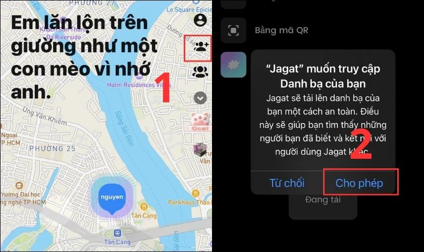 Nhấn Cho ph&eacute;p để Jagat truy cập v&agrave;o danh bạ của bạn
