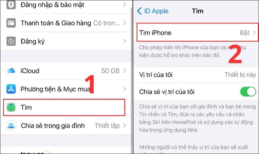 Nhấn v&agrave;o mục T&igrave;m v&agrave; chọn T&igrave;m iPhone