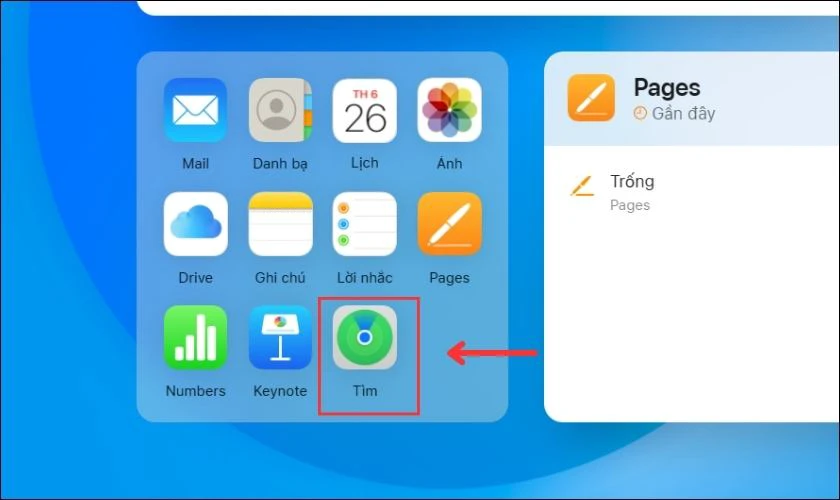 Tiếp tục click v&agrave;o mục T&igrave;m