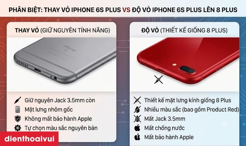Ph&acirc;n biệt thay vỏ iPhone 6s Plus v&agrave; vỏ iPhone 8 Plus