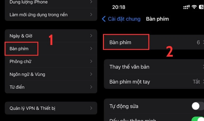 Chọn mục B&agrave;n ph&iacute;m, rồi tiếp tục ấn chọn B&agrave;n ph&iacute;m
