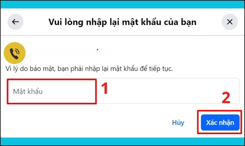 Nhập lại mật khẩu Facebook của mình