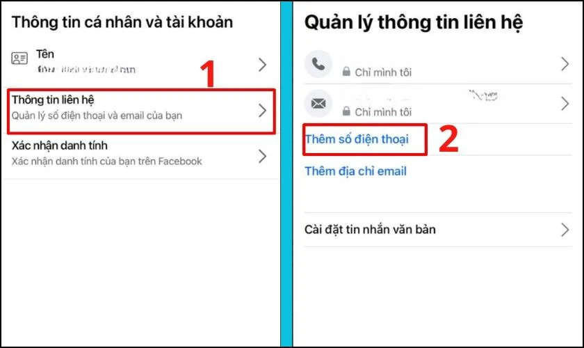 Mục Thông tin liên hệ và chọn Thêm số điện thoại