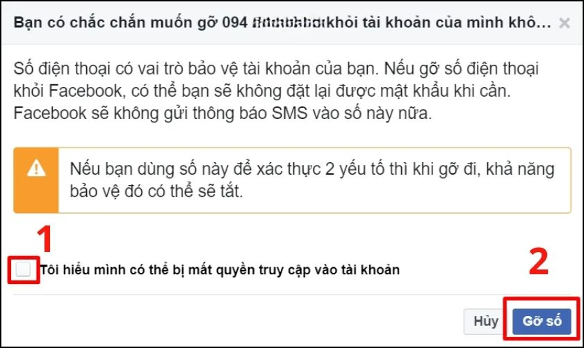 Tích vào ô Tôi hiểu mình có thể bị mất quyền truy cập vào tài khoản