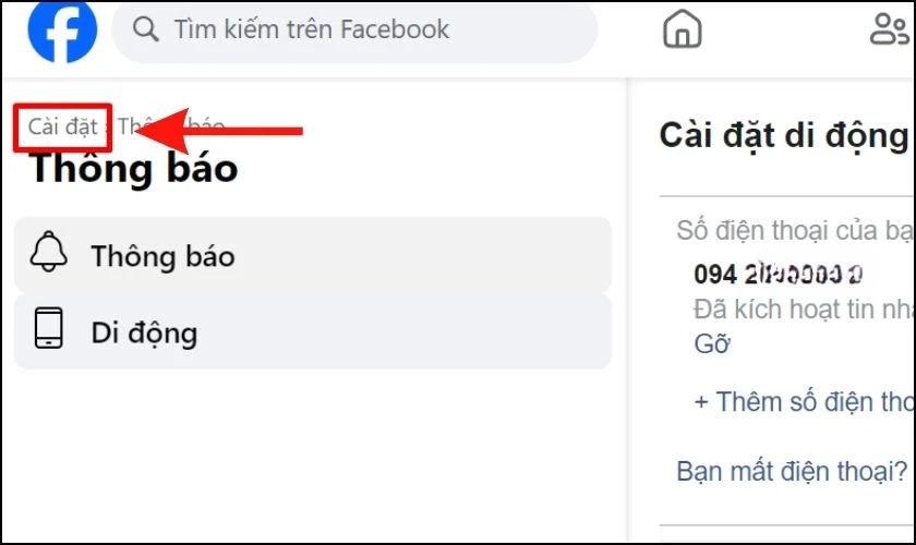 Chọn vào Cài đặt