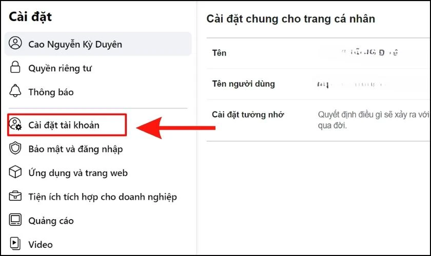 Chọn Cài đặt tài khoản