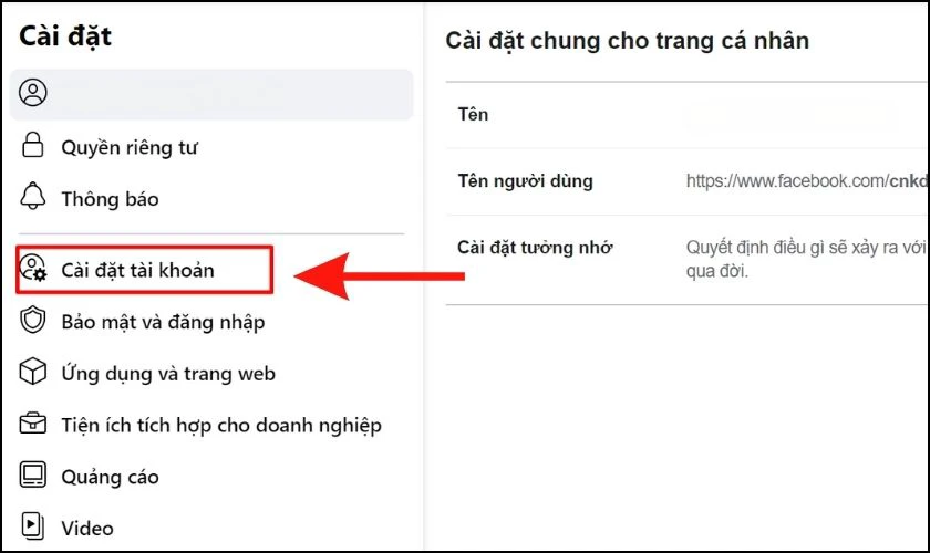 Chọn Cài đặt tài khoản
