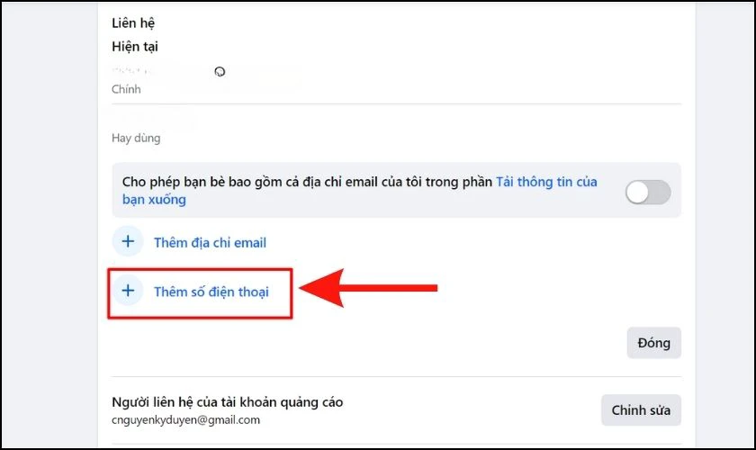 Chọn Thêm số điện thoại liên hệ
