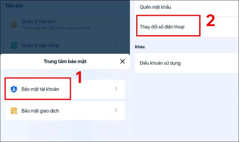 Nhấn chọn Bảo mật t&agrave;i khoản