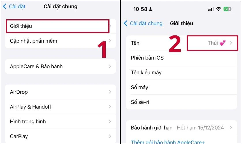 Nhập t&ecirc;n mới tại mục thay t&ecirc;n tr&ecirc;n iPhone