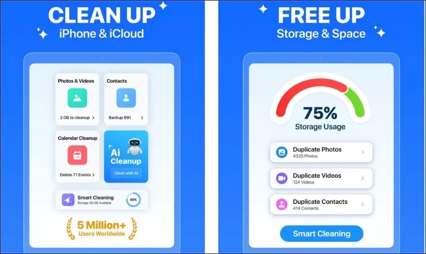 Cleaner - Clean Duplicate Item l&agrave; một ứng dụng dọn r&aacute;c iPhone miễn ph&iacute; chuy&ecirc;n dụng