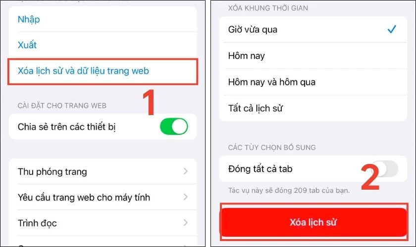 C&aacute;ch dọn r&aacute;c iPhone bằng x&oacute;a lịch sử web