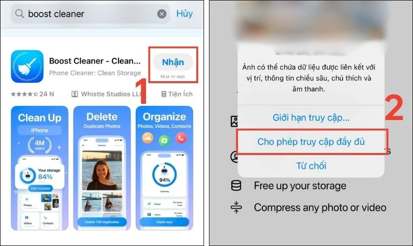Nhấn Mở ứng dụng v&agrave; cấp quyền truy cập bộ nhớ