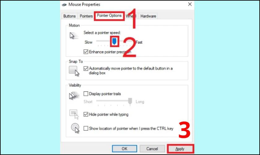 Trong mục Mouse Properties, bạn chọn Pointer Options