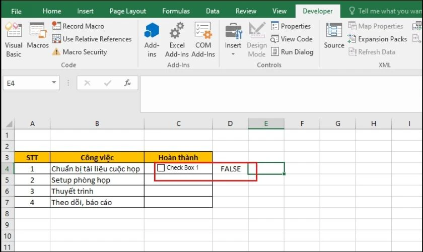 Cách đánh dấu tích trong Excel