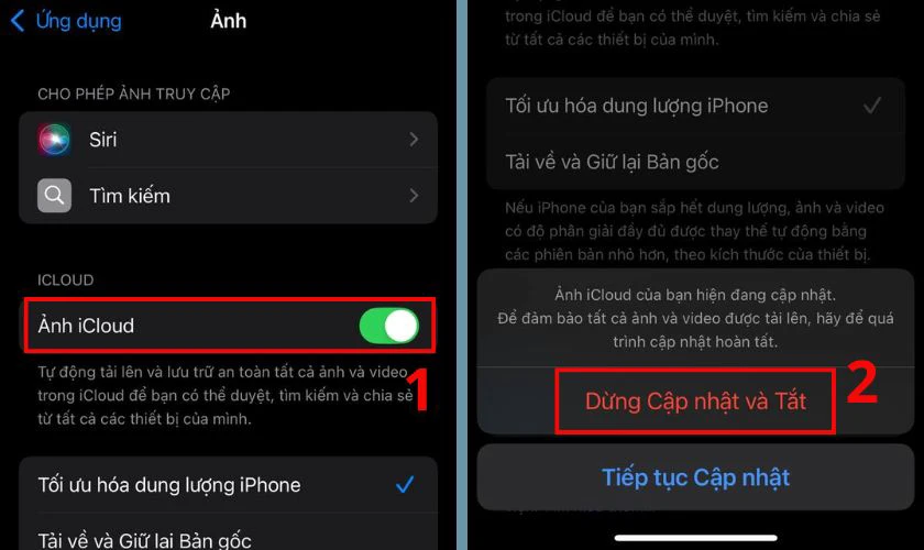 Tắt tính năng sao lưu ảnh lên iCloud
