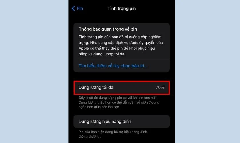 Dung lượng tối đa