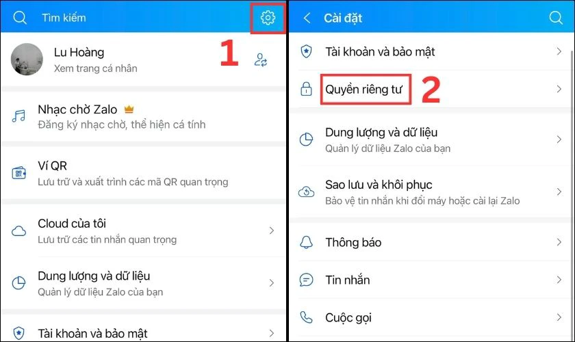 Nhấn chọn Quyền ri&ecirc;ng tư
