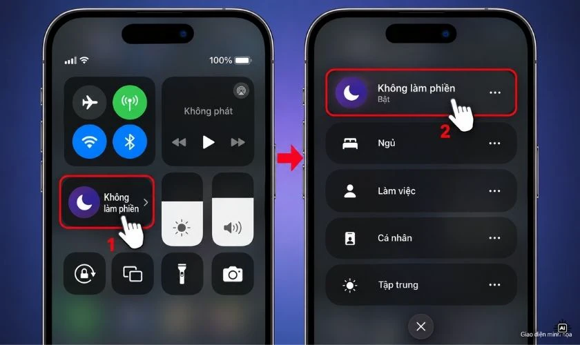 Mở Trung tâm điều khiển, kiểm tra chế độ Tập trung đang bật và tạm tắt chế độ này nếu cần để thử lại