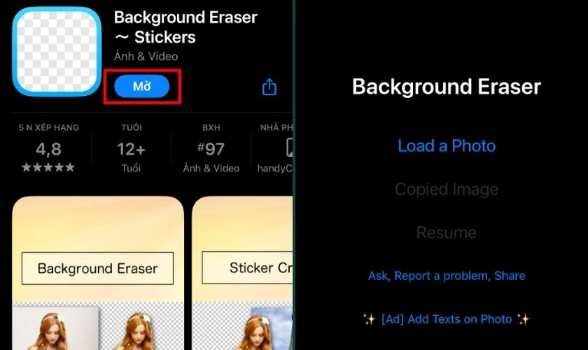 Mở ứng dụng x&oacute;a nền Background Eraser 