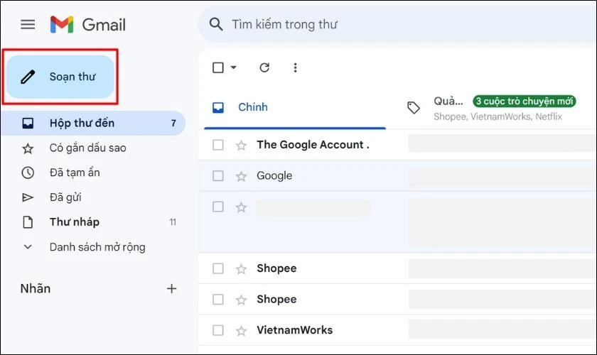 Truy cập vào Gmail và nhấn Soạn thư