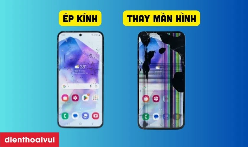 Thay &eacute;p k&iacute;nh v&agrave; thay m&agrave;n h&igrave;nh Samsung A55 c&oacute; g&igrave; kh&aacute;c nhau?