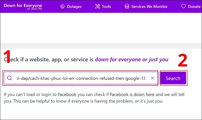 Nhập địa chỉ trang web mà bạn muốn kiểm tra và chọn Search