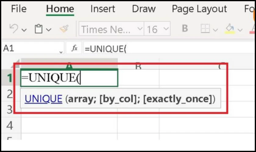 C&ocirc;ng thức của h&agrave;m Unique trong Excel