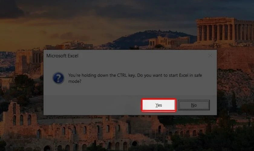 Nhấn chọn Yes để c&oacute; thể mở Excel ở chế độ Safe Mode