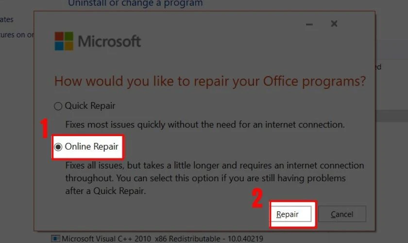 Chỉnh sửa c&agrave;i đặt Office khi xảy ra lỗi Excel Not Responding