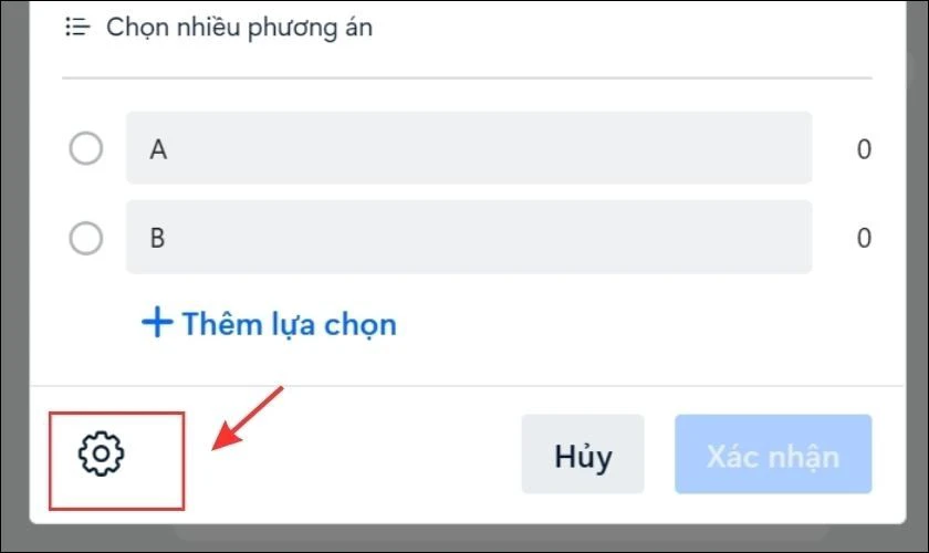 Nhấn giữ vào bình chọn và chọn biểu tượng bánh răng