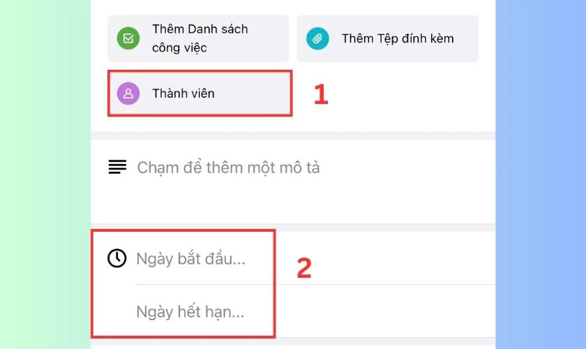 Nhập Ng&agrave;y bắt đầu v&agrave; Ng&agrave;y kết th&uacute;c deadline tr&ecirc;n Trello