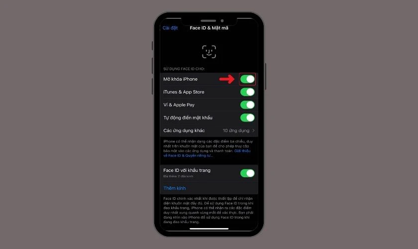 Tắt và bật lại Face ID khi bị tắt