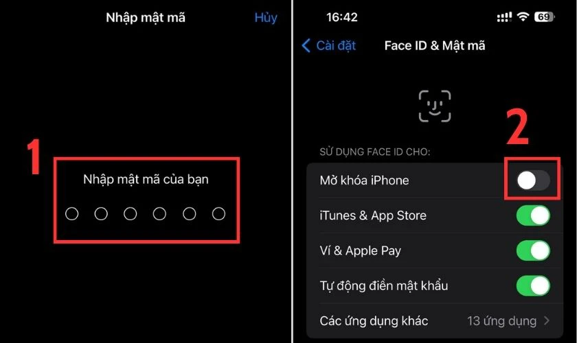 Tiếp theo, bạn nhập mật khẩu mở khóa điện thoại