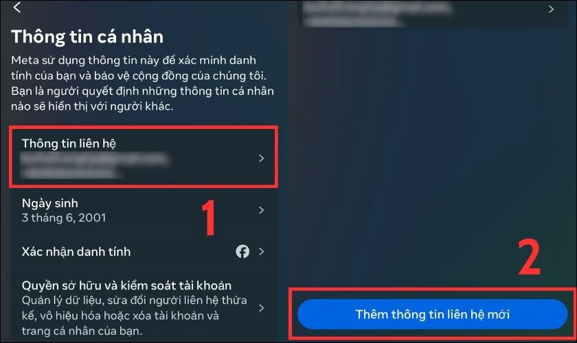 Trong phần Thông tin liên hệ, bạn chọn Thêm thông tin liên hệ mới