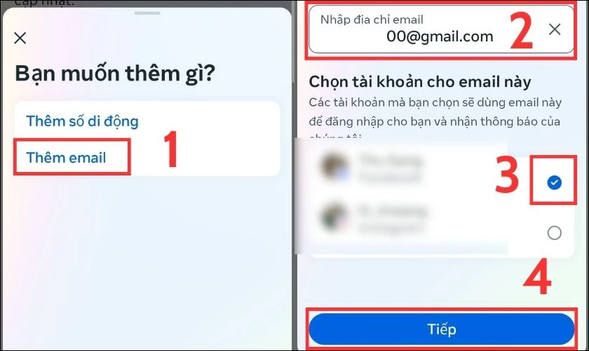 Khi Facebook hỏi bạn muốn thêm gì, bạn chọn Thêm email