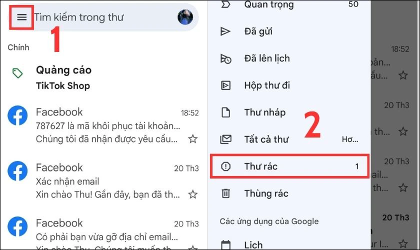 Kiểm tra trong thư rác của Email