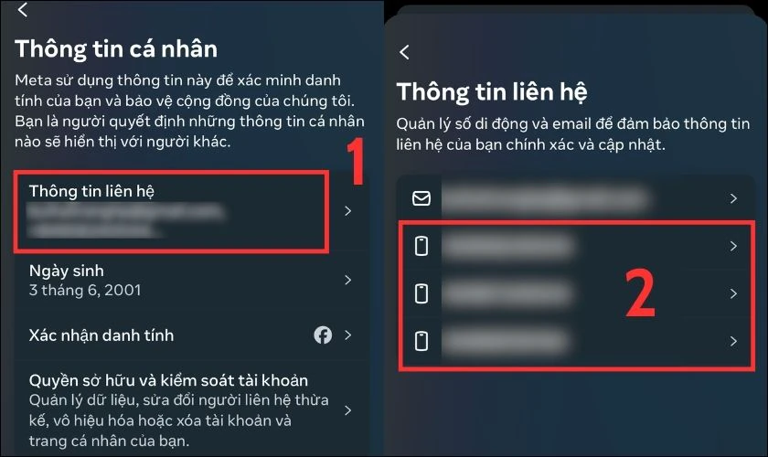 Tiếp tục, bạn chọn Thông tin liên hệ