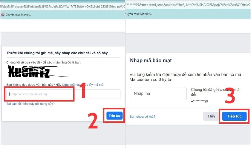 Bạn nhập mã mà hệ thống yêu cầu và ấn Tiếp tục