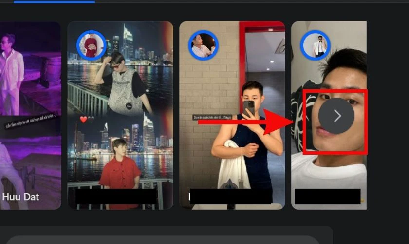 Truy cập Facebook trên máy tính. Nhấn vào biểu tượng mũi tên bên phải