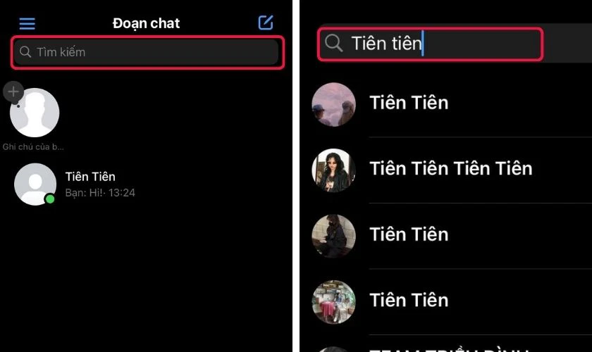 Nhấn tìm kiếm người bạn muốn trò chuyện